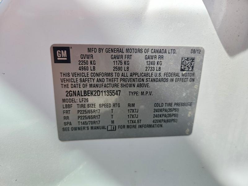 2013 Chevrolet Equinox მანქანა იყიდება აუქციონზე, vin: 2GNALBEK2D1135547, აუქციონის ნომერი: 49507816
