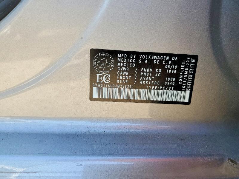 Продаж на аукціоні авто 2018 Volkswagen Golf, vin: 3VWG17AU3JM288291, номер лоту: 50382106