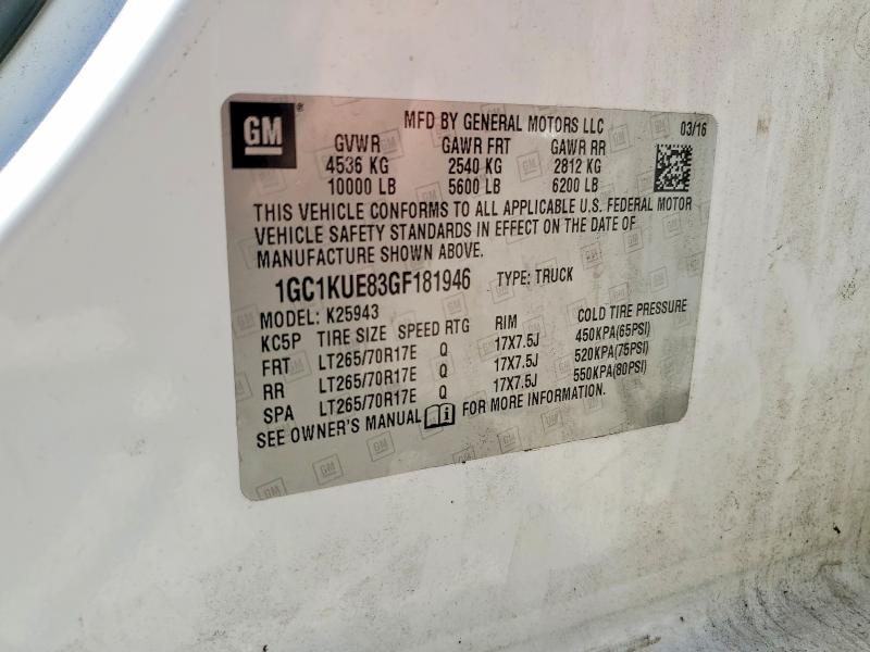 50886356 :رقم المزاد ، 1GC1KUE83GF181946 vin ، 2016 Chevrolet Silverado مزاد بيع