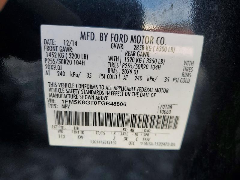 Aukcja sprzedaży 2015 Ford Explorer, vin: 1FM5K8GT0FGB48806, numer aukcji: 50596336
