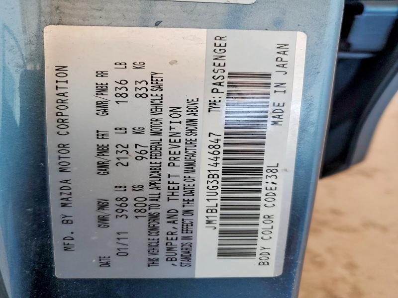 49614626 :رقم المزاد ، JM1BL1UG3B1446847 vin ، 2011 Mazda 3 مزاد بيع