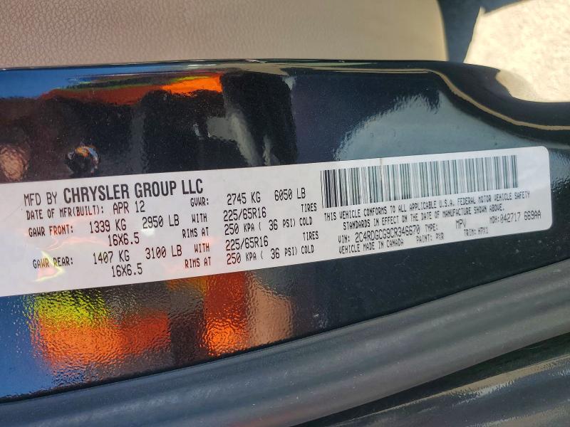 51483776 :رقم المزاد ، 2C4RDGCG9CR346670 vin ، 2012 Dodge Grand Caravan مزاد بيع