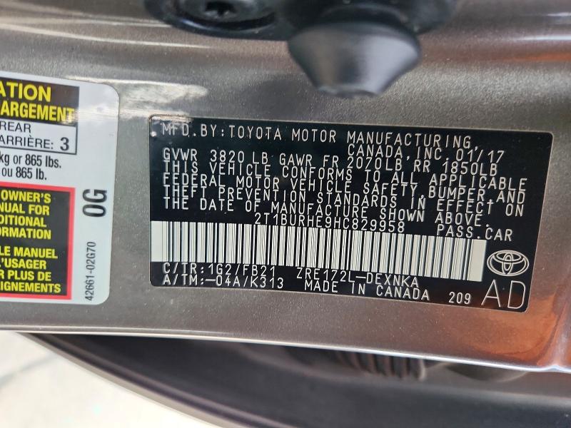 Aukcja sprzedaży 2017 Toyota Corolla, vin: 2T1BURHE9HC829958, numer aukcji: 49563576