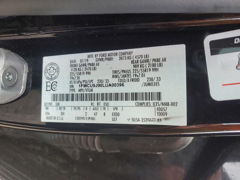 Auction sale of the 2020 Ford Escape, vin: 1FMCU9J90LUA00396, lot number: 48792666