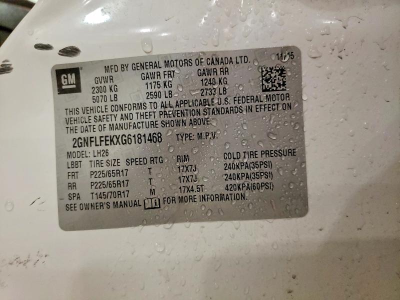 51136646 :رقم المزاد ، 2GNFLFEKXG6181468 vin ، 2016 Chevrolet Equinox مزاد بيع