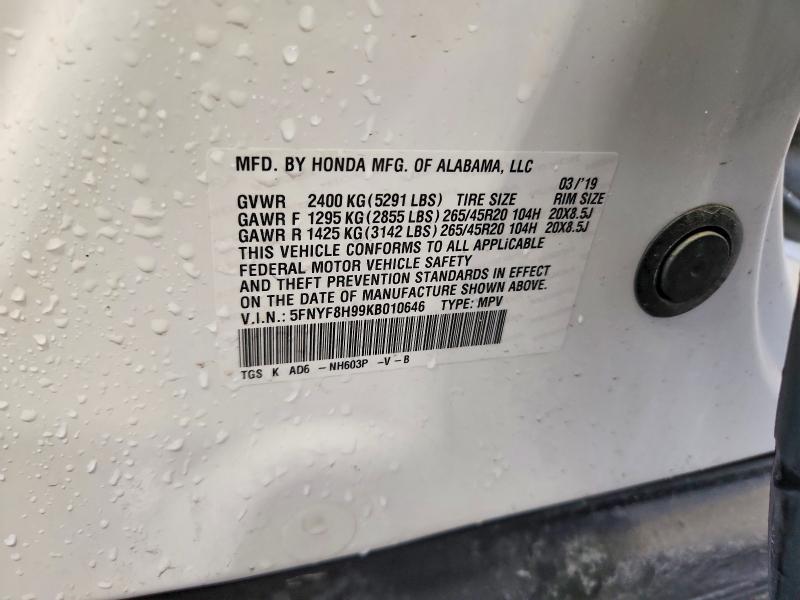 Aukcja sprzedaży 2019 Honda Passport, vin: 5FNYF8H99KB010646, numer aukcji: 50681496