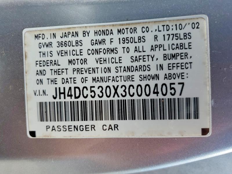 2003 Acura Rsx მანქანა იყიდება აუქციონზე, vin: JH4DC530X3C004057, აუქციონის ნომერი: 50793316