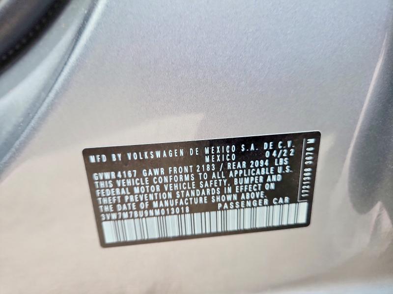 Aukcja sprzedaży 2022 Volkswagen Jetta, vin: 3VW7M7BU9NM013018, numer aukcji: 50905976