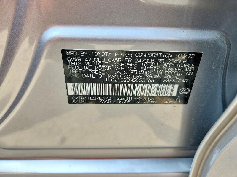 Aukcja sprzedaży 2022 Lexus Is, vin: JTHGZ1B20N5053766, numer aukcji: 51653466