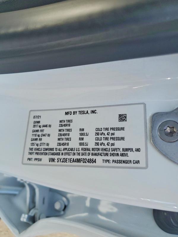 Продаж на аукціоні авто 2021 Tesla Model 3, vin: 5YJ3E1EA4MF024864, номер лоту: 49498576