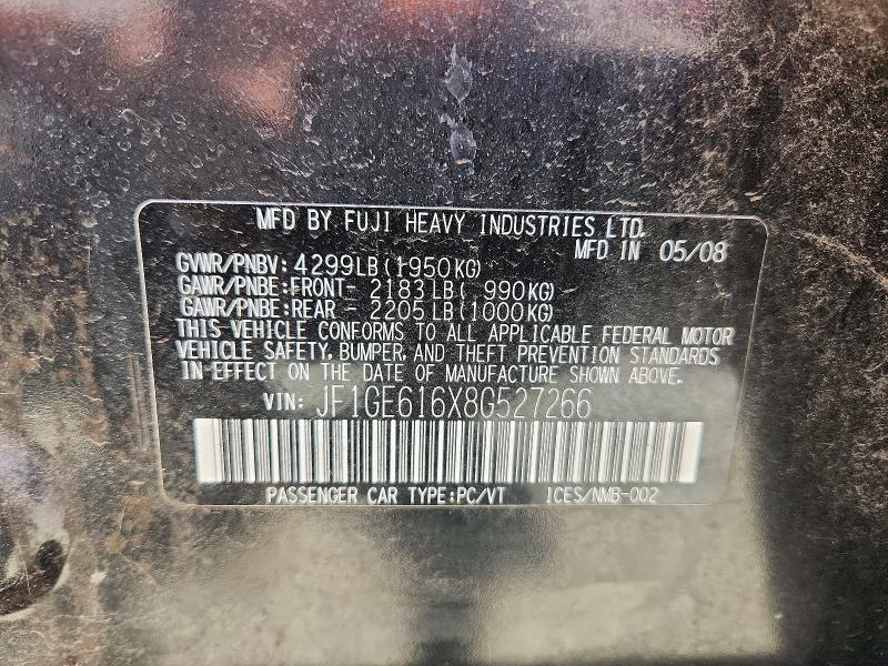 51561656 :رقم المزاد ، JF1GE616X8G527266 vin ، 2008 Subaru Impreza مزاد بيع
