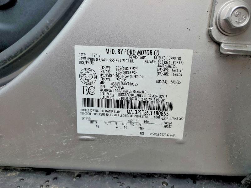 2018 Ford Ecosport მანქანა იყიდება აუქციონზე, vin: MAJ3P1TE6JC180855, აუქციონის ნომერი: 48016426