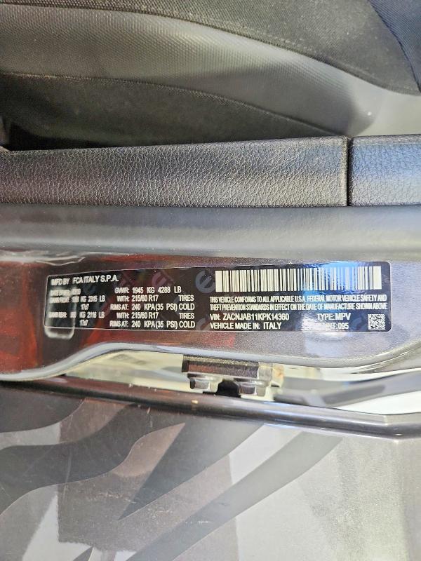 Продажа на аукционе авто 2019 Jeep Renegade, vin: ZACNJAB11KPK14360, номер лота: 54695146