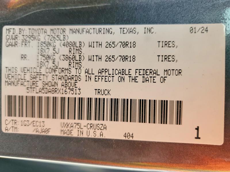 Aukcja sprzedaży 2024 Toyota Tundra, vin: 5TFLA5DA8RX167513, numer aukcji: 51091426