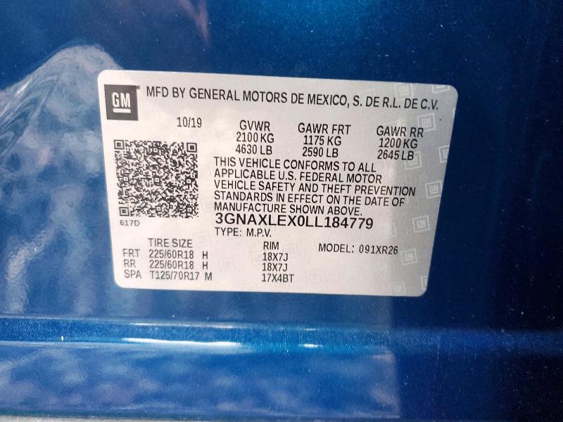 Продажа на аукционе авто 2020 Chevrolet Equinox, vin: 3GNAXLEX0LL184779, номер лота: 51298676