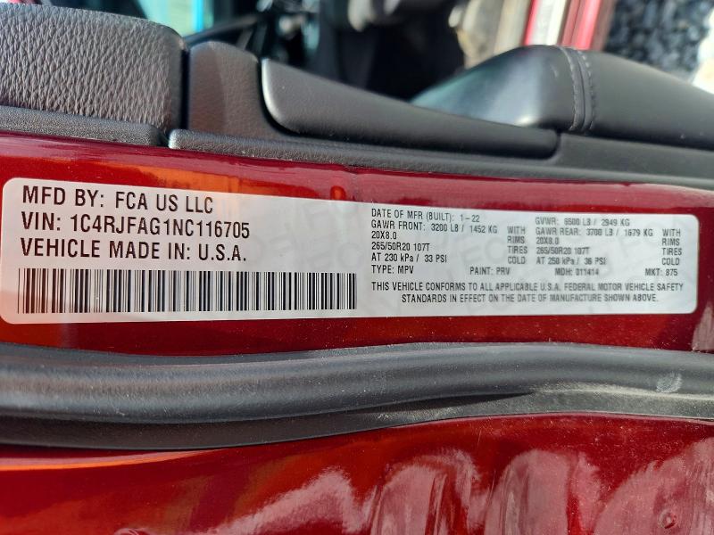 Продаж на аукціоні авто 2022 Jeep Grand Cherokee, vin: 1C4RJFAG1NC116705, номер лоту: 51503206