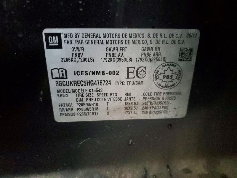 Aukcja sprzedaży 2017 Chevrolet Silverado, vin: 3GCUKREC5HG476724, numer aukcji: 49535506