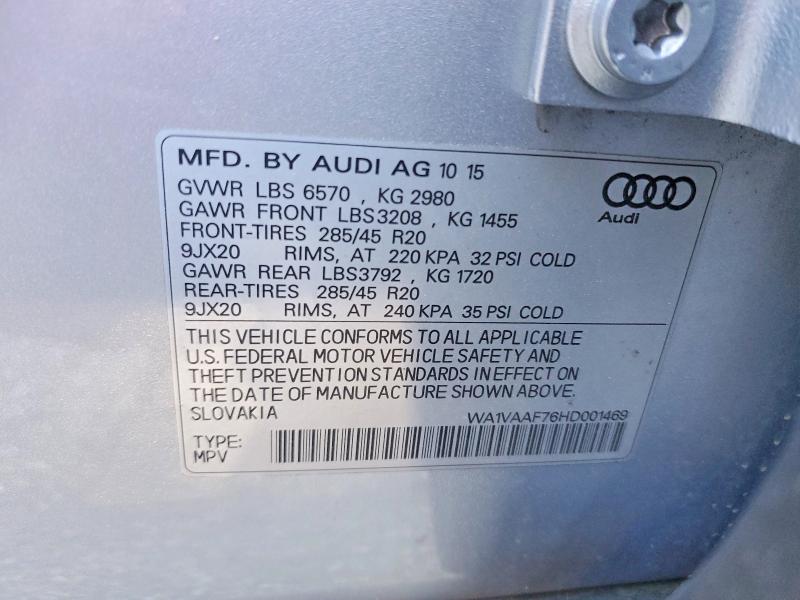 48311756 :رقم المزاد ، WA1VAAF76HD001469 vin ، 2017 Audi Q7 مزاد بيع