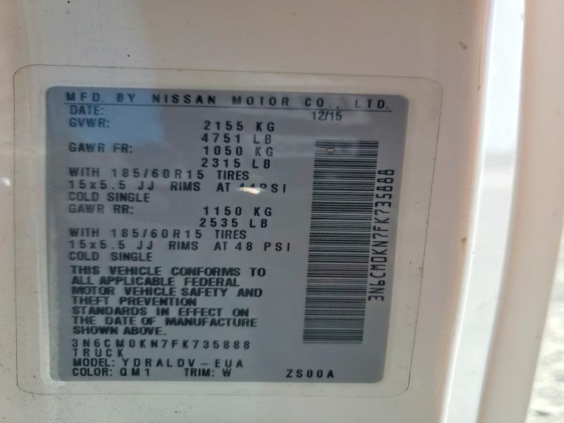 47838376 :رقم المزاد ، 3N6CM0KN7FK735888 vin ، 2015 Nissan Nv200 مزاد بيع