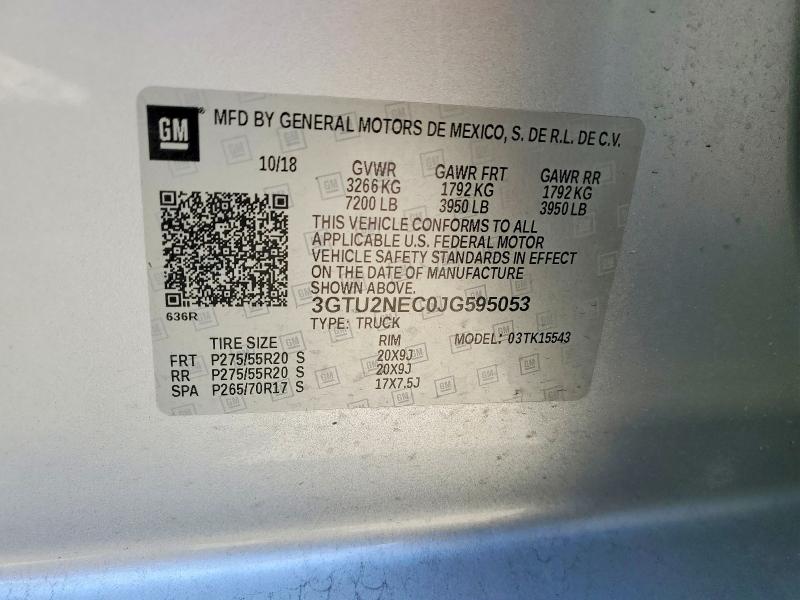 Продаж на аукціоні авто 2018 Gmc Sierra, vin: 3GTU2NEC0JG595053, номер лоту: 49375226