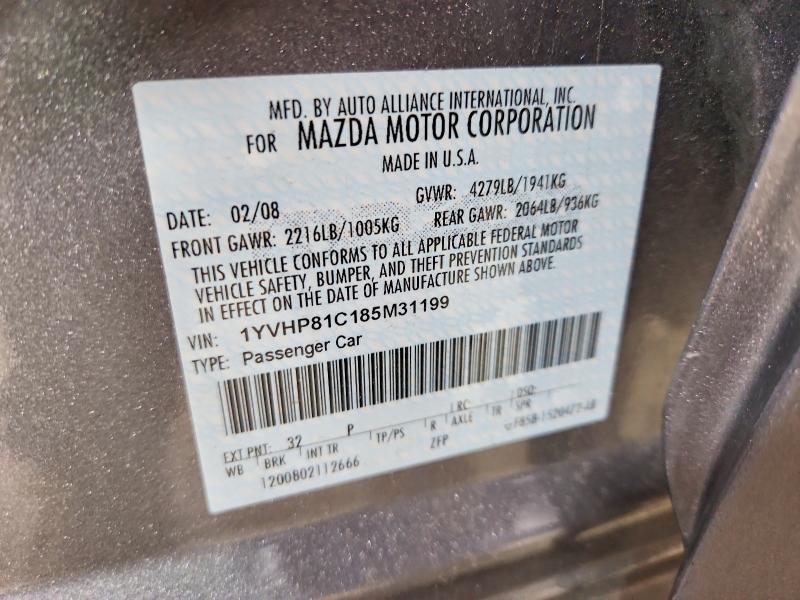 Aukcja sprzedaży 2008 Mazda 6, vin: 1YVHP81C185M31199, numer aukcji: 51117386