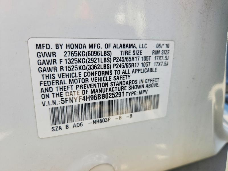Aukcja sprzedaży 2011 Honda Pilot, vin: 5FNYF4H96BB025291, numer aukcji: 48432006