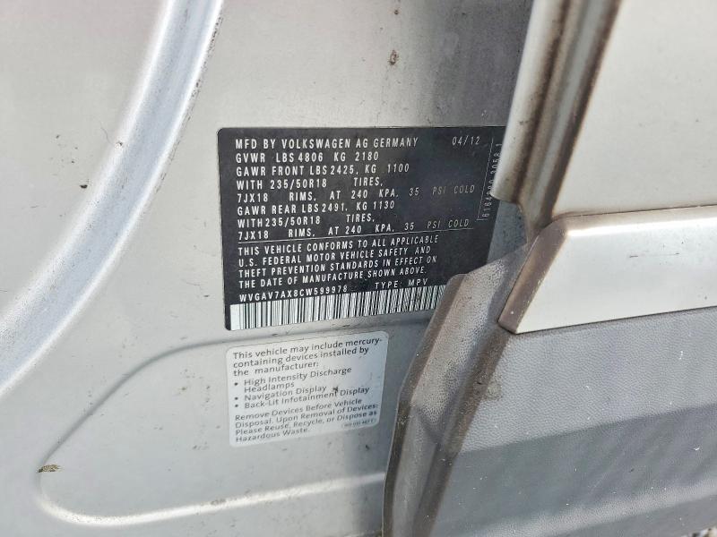 Продажа на аукционе авто 2012 Volkswagen Tiguan, vin: WVGAV7AX8CW599978, номер лота: 47929056