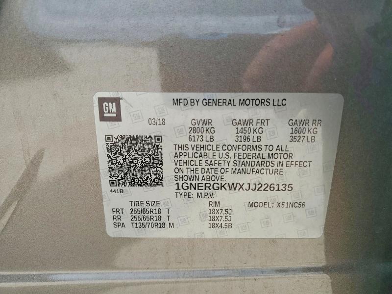 Aukcja sprzedaży 2018 Chevrolet Traverse, vin: 1GNERGKWXJJ226135, numer aukcji: 51262536