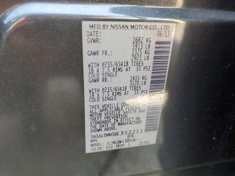 49068056 :رقم المزاد ، 5N1AL0MM5DC352211 vin ، 2013 Infiniti Jx35 مزاد بيع