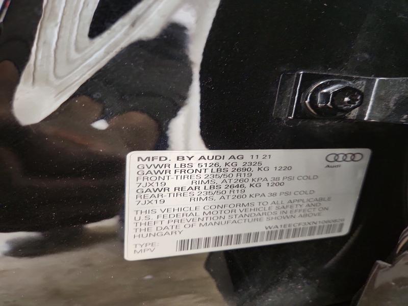 2022 Audi Q3 მანქანა იყიდება აუქციონზე, vin: WA1EECF3XN1060826, აუქციონის ნომერი: 48484136