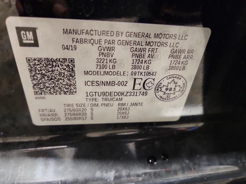 Aukcja sprzedaży 2019 Gmc Sierra, vin: 1GTU9DED0KZ331749, numer aukcji: 48193856