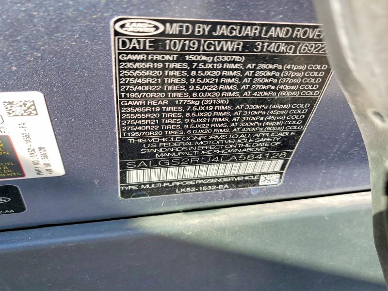 Aukcja sprzedaży 2020 Land Rover Range Rover, vin: SALGS2RU4LA584128, numer aukcji: 48386466