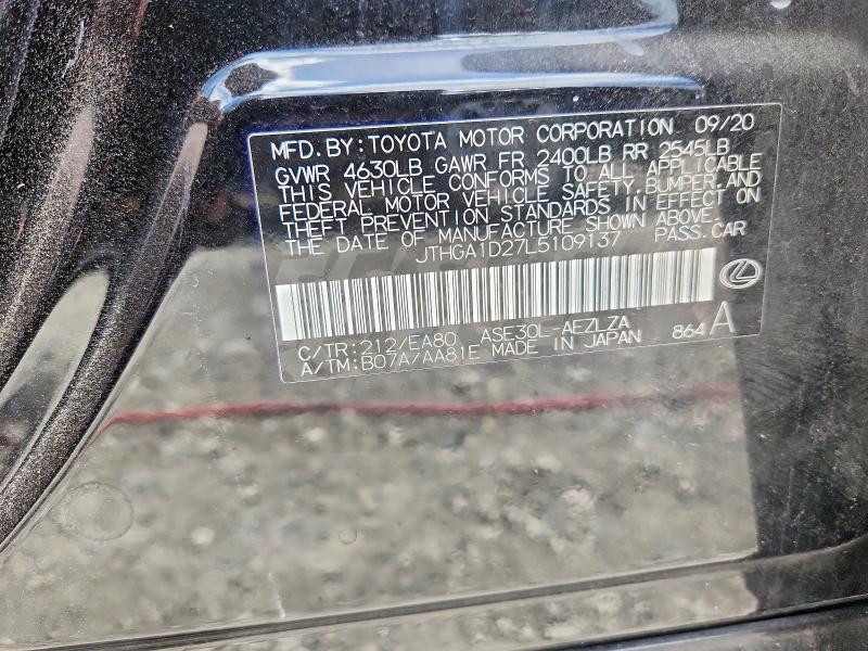 2020 Lexus Is მანქანა იყიდება აუქციონზე, vin: JTHGA1D27L5109137, აუქციონის ნომერი: 49501716