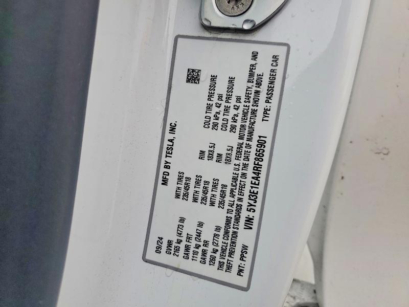 Продажа на аукционе авто 2024 Tesla Model 3, vin: 5YJ3E1EA4RF865901, номер лота: 49418336