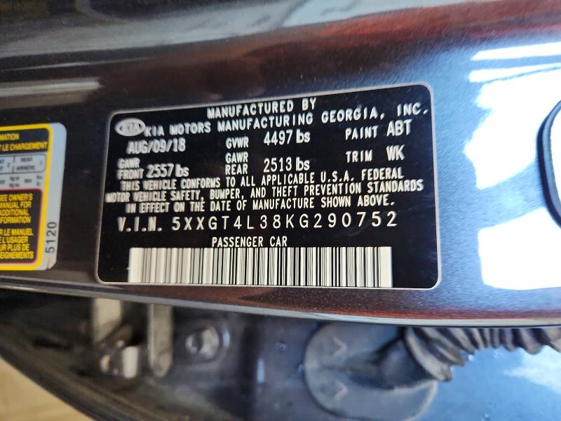 50790816 :رقم المزاد ، 5XXGT4L38KG290752 vin ، 2019 Kia Optima مزاد بيع