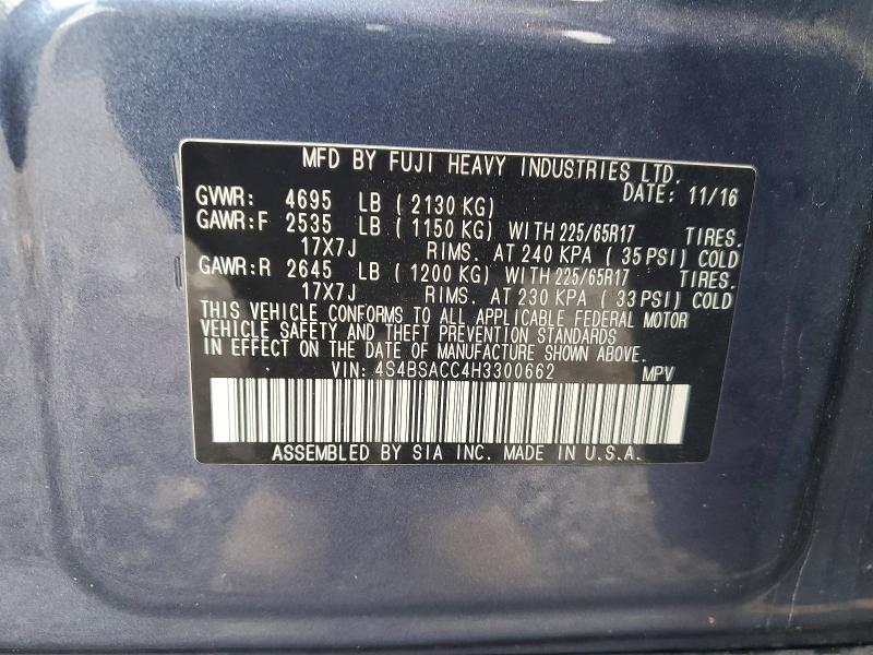Продажа на аукционе авто 2017 Subaru Outback, vin: 4S4BSACC4H3300662, номер лота: 51905136