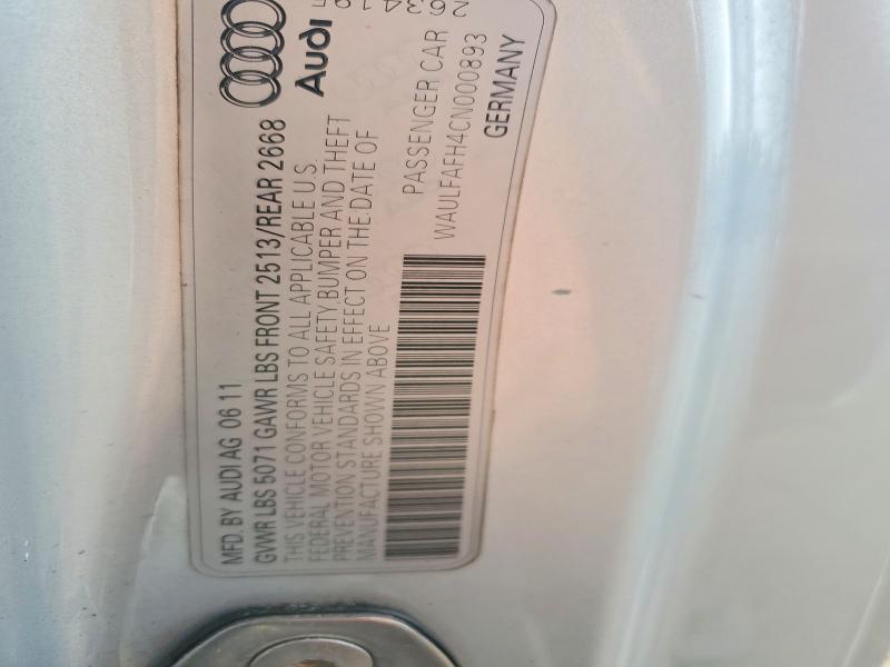 2012 Audi A5 მანქანა იყიდება აუქციონზე, vin: WAULFAFH4CN000893, აუქციონის ნომერი: 50416496