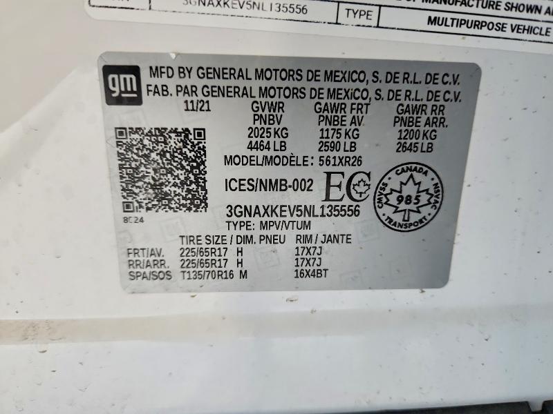 Продаж на аукціоні авто 2022 Chevrolet Equinox, vin: 3GNAXKEV5NL135556, номер лоту: 51279476