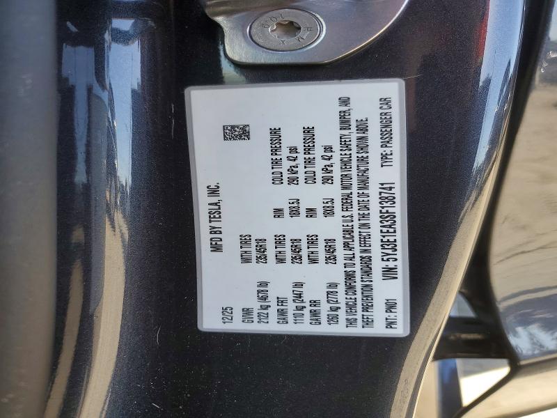 Продаж на аукціоні авто 2025 Tesla Model 3, vin: 5YJ3E1EA3SF138741, номер лоту: 50817476