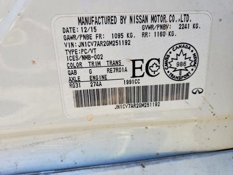 46998946 :رقم المزاد ، JN1CV7AR2GM251192 vin ، 2016 Infiniti Q50 مزاد بيع