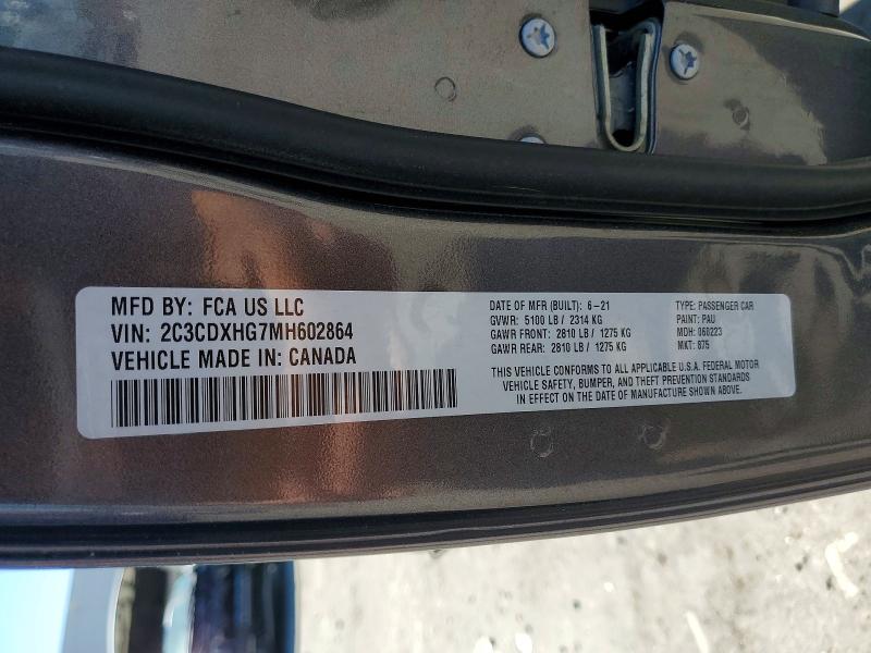2021 Dodge Charger მანქანა იყიდება აუქციონზე, vin: 2C3CDXHG7MH602864, აუქციონის ნომერი: 50819436