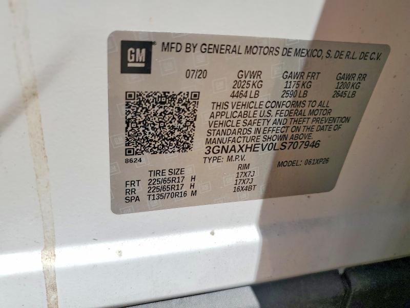 Aukcja sprzedaży 2020 Chevrolet Equinox, vin: 3GNAXHEV0LS707946, numer aukcji: 48489606