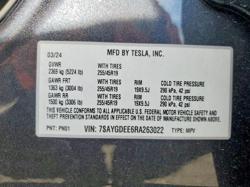 Продаж на аукціоні авто 2024 Tesla Model Y, vin: 7SAYGDEE6RA263022, номер лоту: 48916786