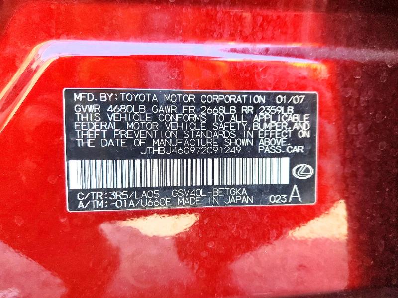 Продаж на аукціоні авто 2007 Lexus Es 350, vin: JTHBJ46G972091249, номер лоту: 48675986