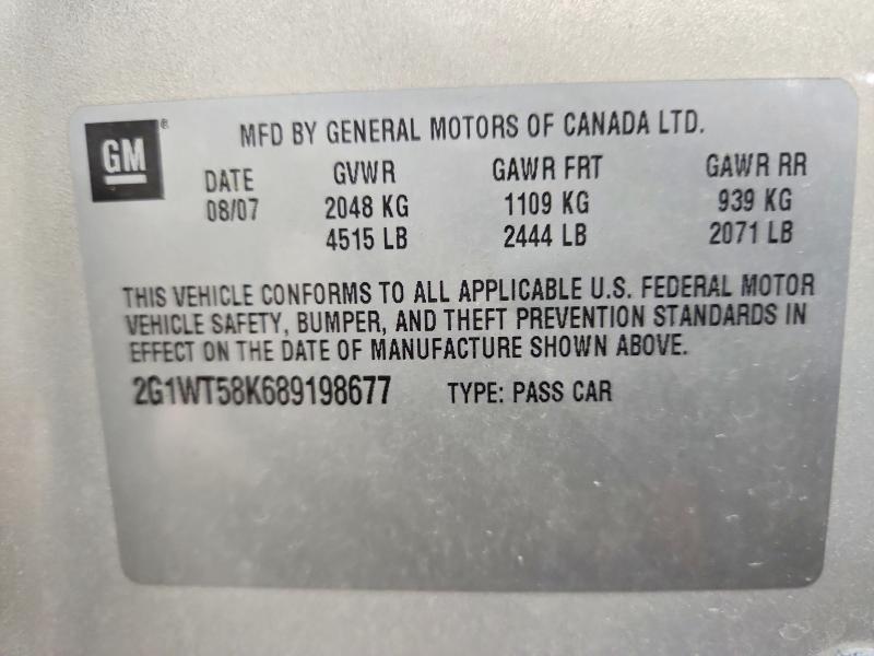 51452916 :رقم المزاد ، 2G1WT58K689198677 vin ، 2008 Chevrolet Impala مزاد بيع