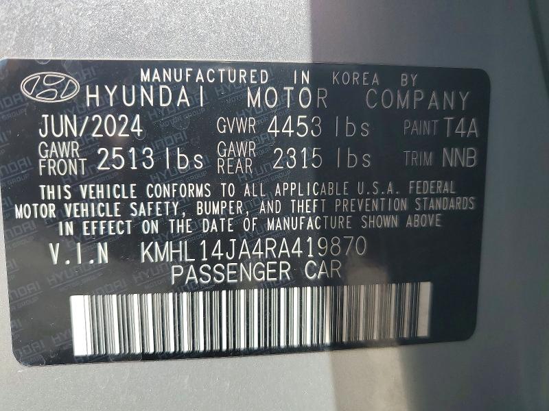50321576 :رقم المزاد ، KMHL14JA4RA419870 vin ، 2024 Hyundai Sonata مزاد بيع