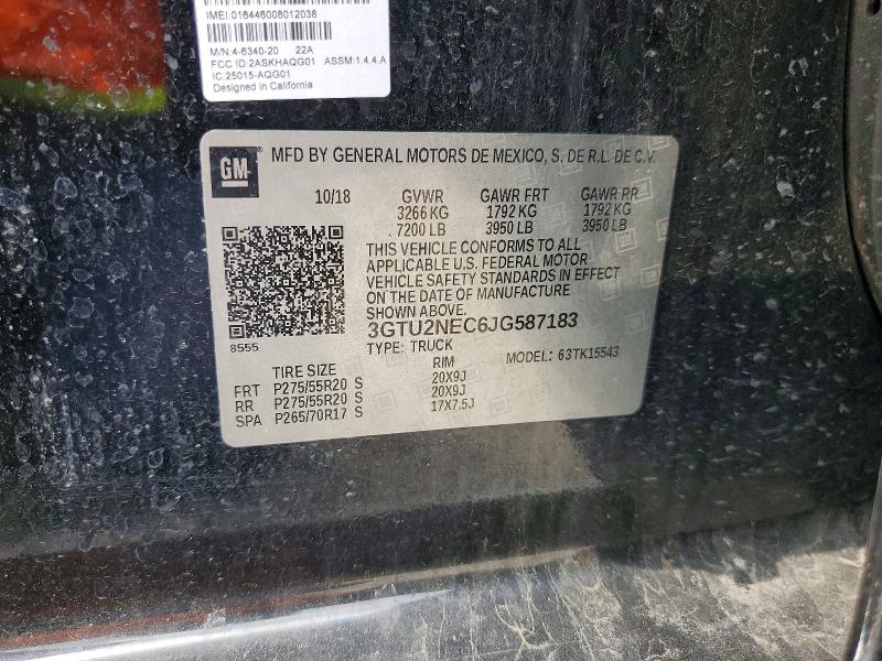 Aukcja sprzedaży 2018 Gmc Sierra, vin: 3GTU2NEC6JG587183, numer aukcji: 51263296