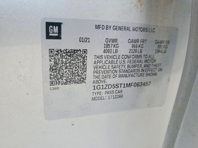 Продаж на аукціоні авто 2021 Chevrolet Malibu, vin: 1G1ZD5ST1MF063457, номер лоту: 51305036