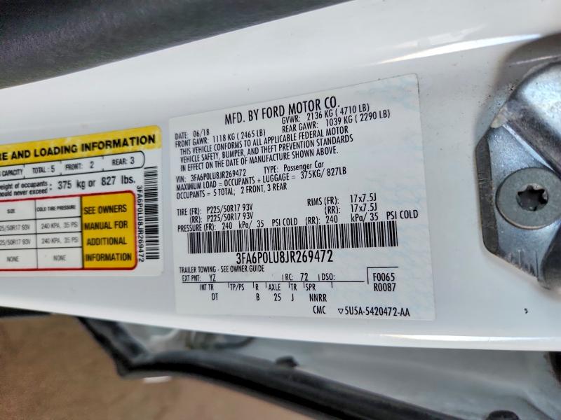 Aukcja sprzedaży 2018 Ford Fusion, vin: 3FA6P0LU8JR269472, numer aukcji: 48629526