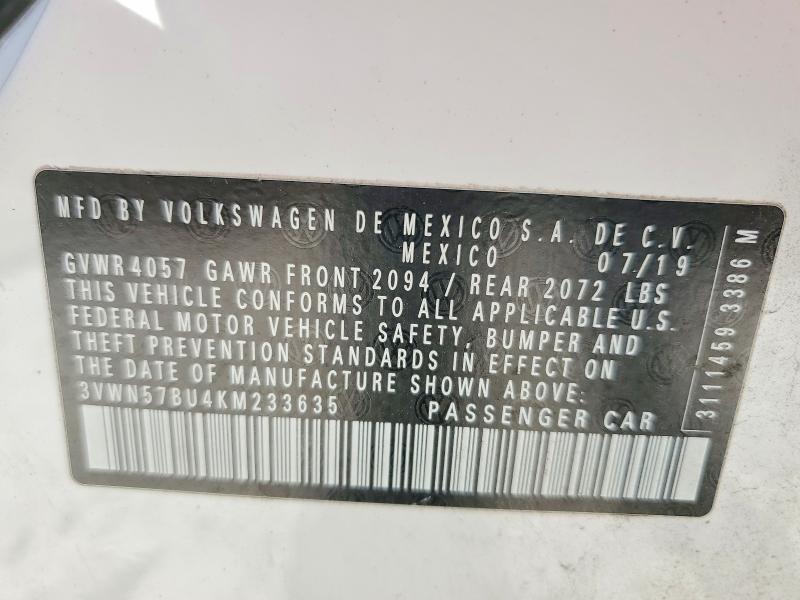 Aukcja sprzedaży 2019 Volkswagen Jetta, vin: 3VWN57BU4KM233635, numer aukcji: 49217416